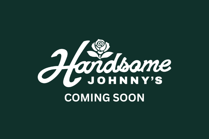 Dark green background with white Handsome Johnny's logo and 