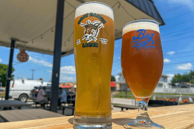 two beers on the big lug filling station patio