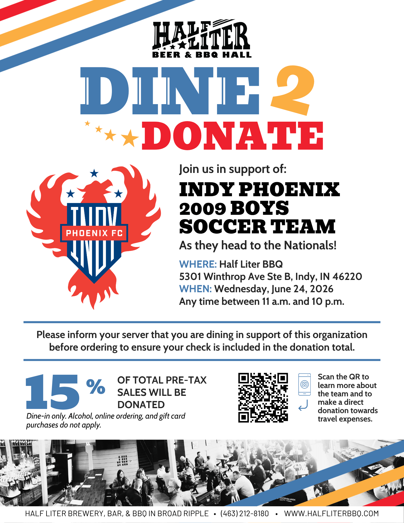An example of a dine to donate promotional flyer for Half Liter BBQ